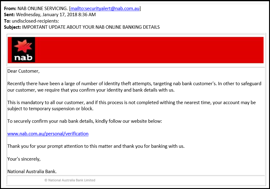 Fraud warnings for all NAB customers NAB